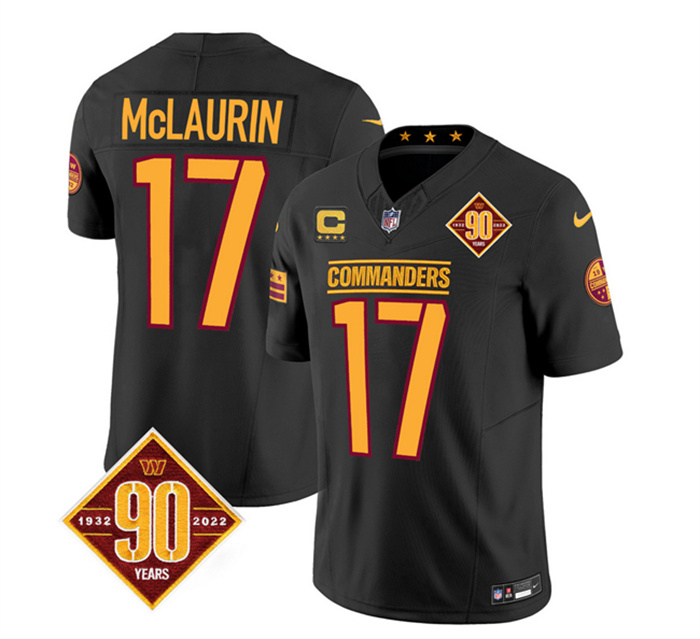 Personalized Men’s Washington Commanders #17 Terry McLaurin Black 2023 F.U.S.E. With 4-Star C Patch 90th Anniversary Limited Stitched Football Jersey