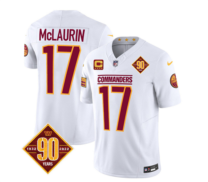 Personalized Men’s Washington Commanders #17 Terry McLaurin White 2023 F.U.S.E. With 4-Star C Patch 90th Anniversary Limited Stitched Football Jersey
