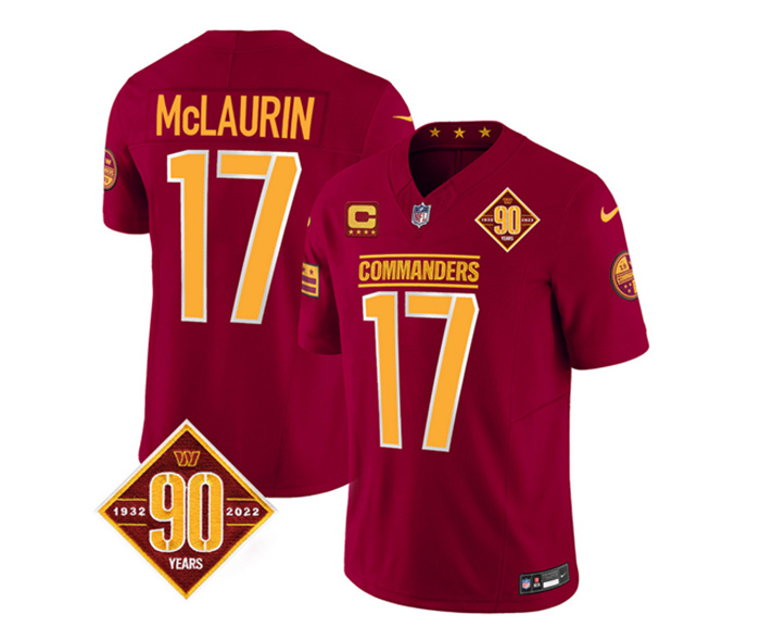 Personalized Men’s Washington Commanders #17 Terry McLaurin Burgundy 2023 F.U.S.E. With 4-Star C Patch 90th Anniversary Limited Stitched Football Jersey