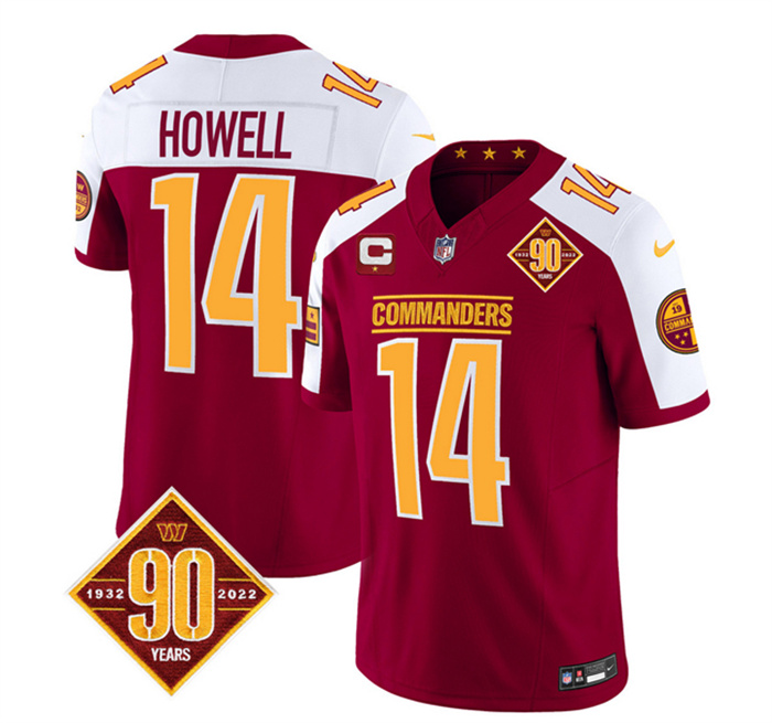Personalized Men’s Washington Commanders #14 Sam Howell Burgundy White 2023 F.U.S.E. With 1-Star C Patch 90th Anniversary Limited Stitched Football Jersey