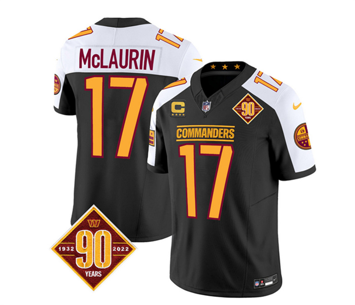 Personalized Men’s Washington Commanders #17 Terry McLaurin Black White 2023 F.U.S.E. With 4-Star C Patch 90th Anniversary Limited Stitched Football Jersey