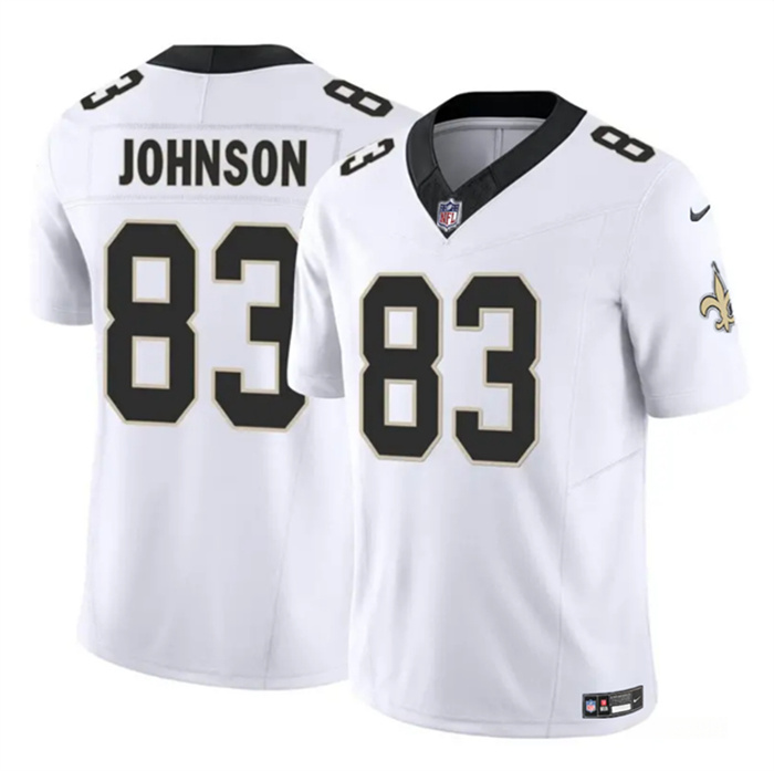 Personalized Men’s New Orleans Saints #83 Juwan Johnson White 2023 F.U.S.E. Untouchable Limited Stitched Jersey