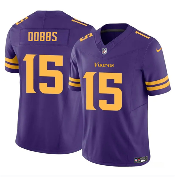 Personalized Men’s Minnesota Vikings #15 Josh Dobbs Purple 2023 F.U.S.E. Color Rush Stitched Jersey