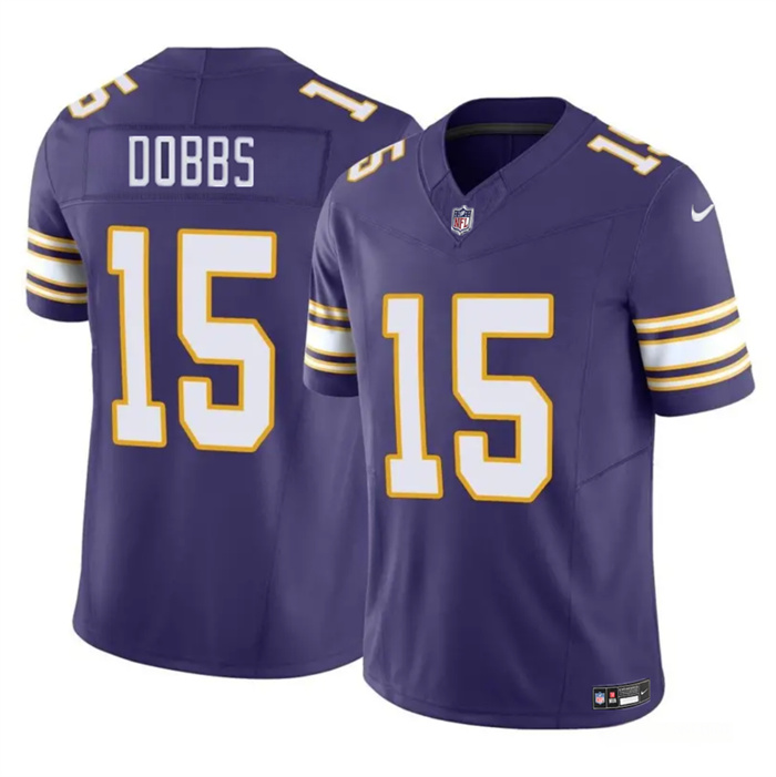 Personalized Men’s Minnesota Vikings #15 Josh Dobbs Purple 2023 F.U.S.E. Throwback Limited Stitched Jersey