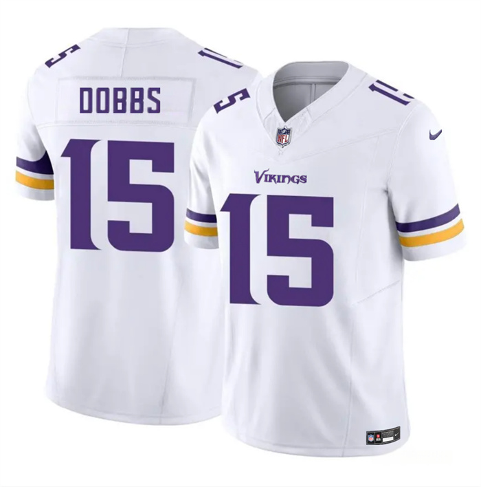 Personalized Men’s Minnesota Vikings #15 Josh Dobbs White 2023 F.U.S.E. Untouchable Limited Stitched Jersey