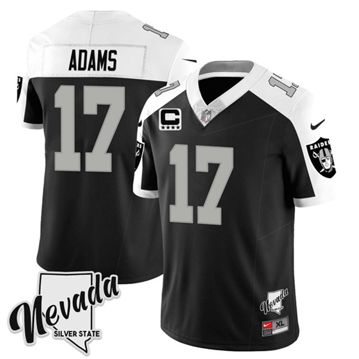 Personalized Men’s Las Vegas Raiders #17 Davante Adams Black White 2023 F.U.S.E Nevada Silver Stat With 4-Star C Patch Stitched Football Jersey