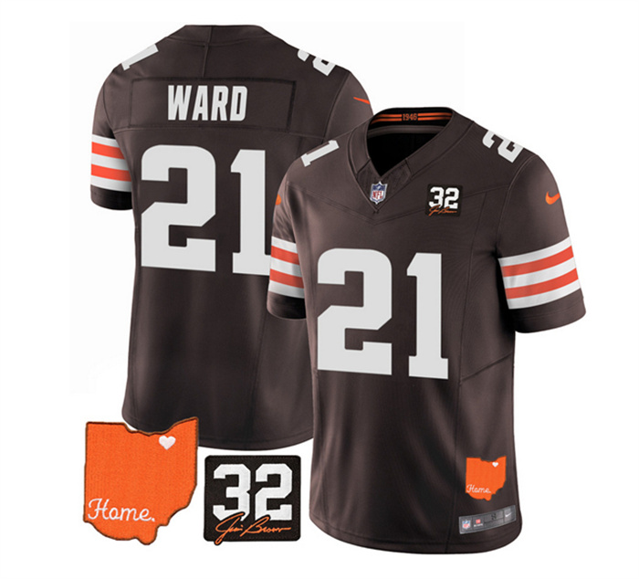 Personalized Men’s Cleveland Browns #21 Denzel Ward Brown 2023 F.U.S.E. With Jim Brown Memorial Patch Untouchable Limited Stitched Jersey
