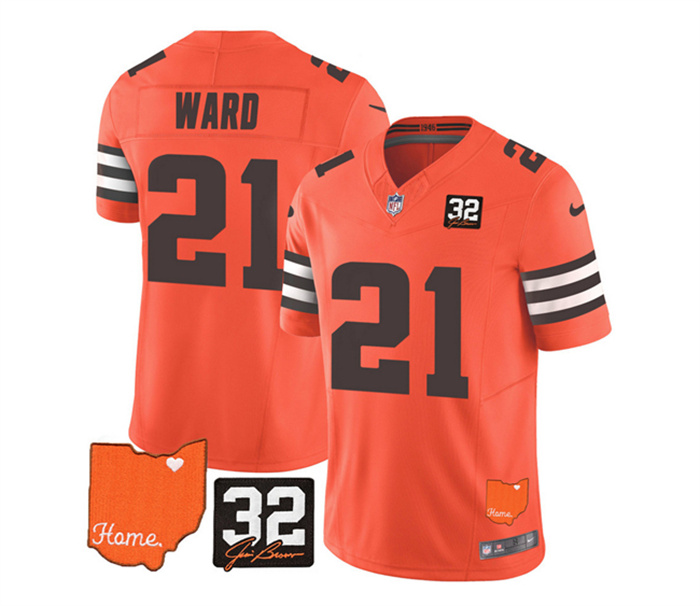Personalized Men’s Cleveland Browns #21 Denzel Ward Orange 2023 F.U.S.E. With Jim Brown Memorial Patch Untouchable Limited Stitched Jersey