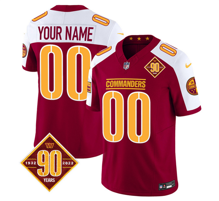 Personalized en’s Washington Commanders Active Player Burgundy White 2023 F.U.S.E. 90th Anniversary Limited Stitched Football Jersey
