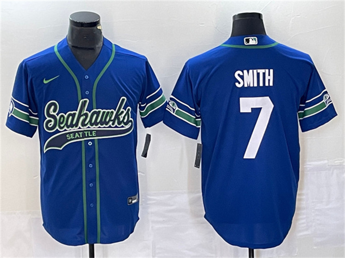 Personalized Men’s Seattle Seahawks #7 Geno Smith Royal Throwback Cool Base Stitched Baseball Jersey