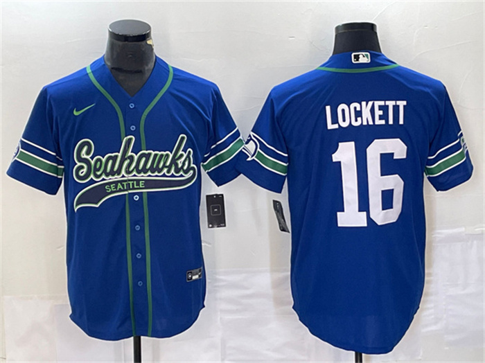 Personalized Men’s Seattle Seahawks #16 Tyler Lockett Royal Throwback Cool Base Stitched Baseball Jersey