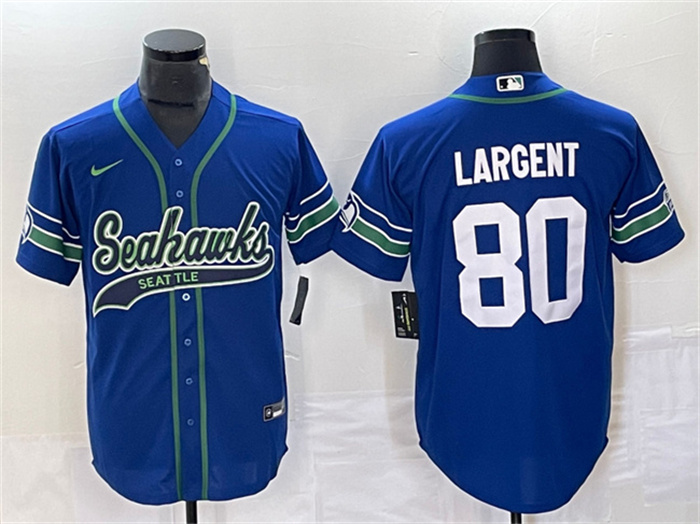 Personalized Men’s Seattle Seahawks #80 Steve Largent Royal Throwback Cool Base Stitched Baseball Jersey