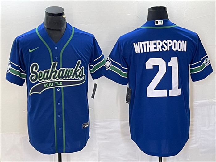 Personalized Men’s Seattle Seahawks #21 Devon Witherspoon Royal Throwback Cool Base Stitched Baseball Jersey