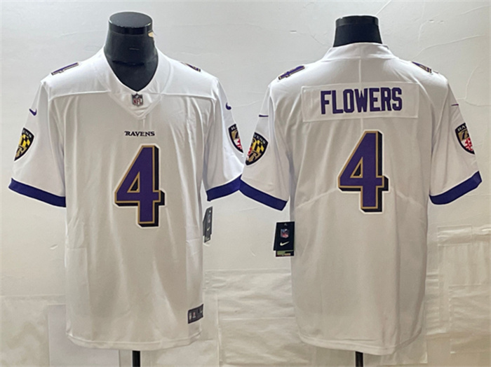 Personalized Men’s Baltimore Ravens #4 Zay Flowers White Untouchable Football Jersey