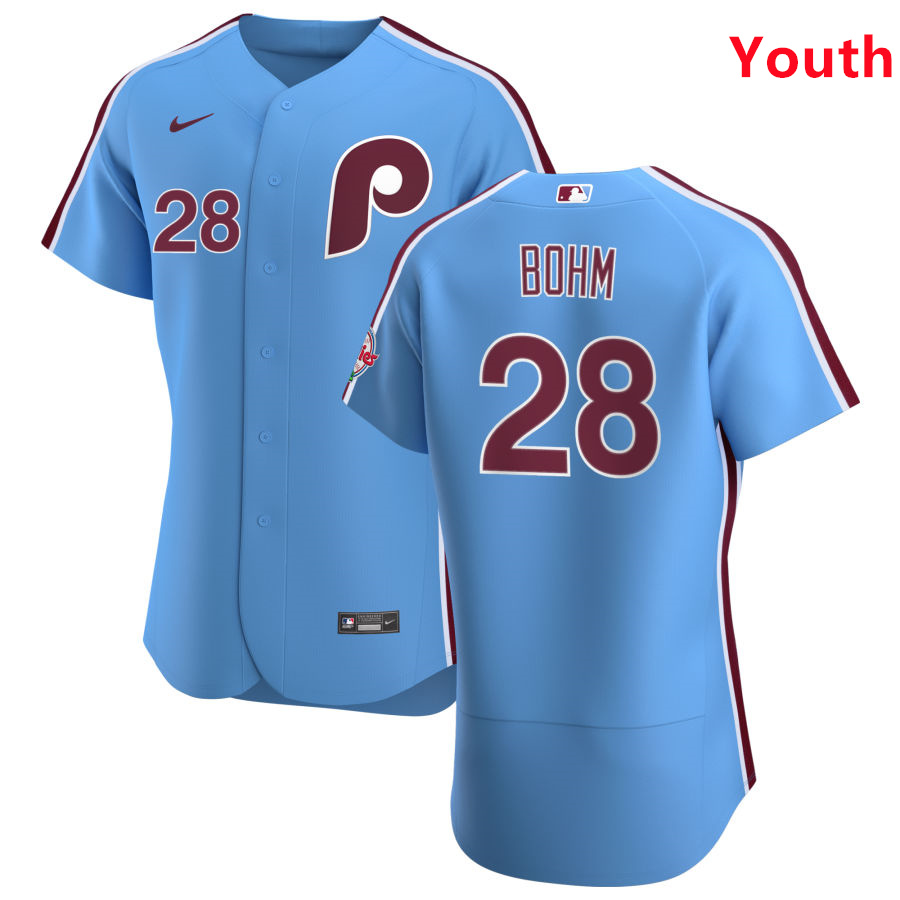 Personalized Youth Philadelphia Phillies #28 Alec Bohm Men’s Light Blue Alternate MLB Jersey