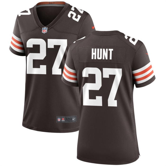 Personalized Women’s Cleveland Browns #27 Kareem Hunt Brown Stitched Jersey(Run Small)