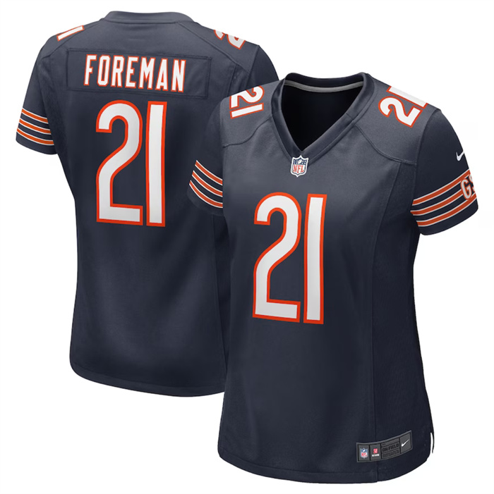 Personalized Women’s Chicago Bears #21 D’Onta Foreman Navy Stitched Jersey(Run Small)