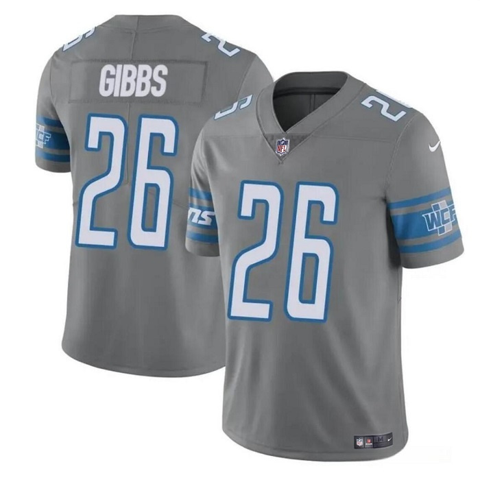 Personalized Men’s Detroit Lions #26 Jahmyr Gibbs Grey Untouchable Limited Stitched Jersey