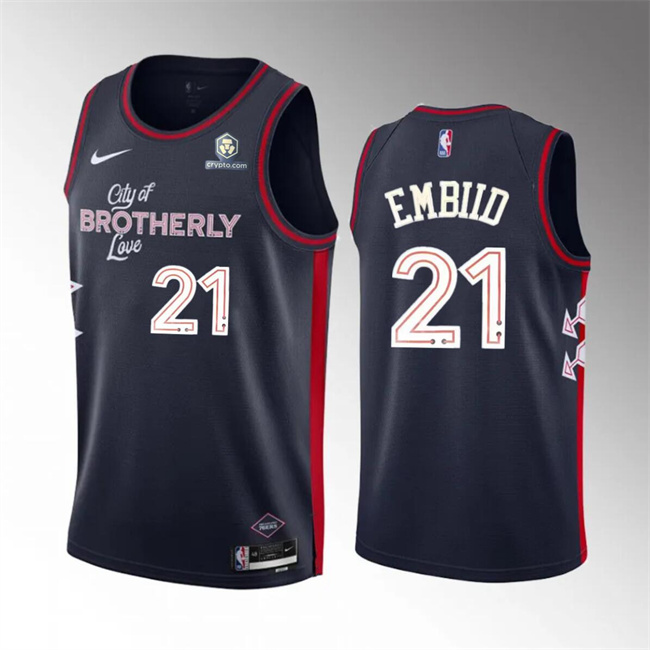 Personalized Men’s Philadelphia 76ers #21 Joel Embiid Navy 2023 24 City Edition Stitched Basketball Jersey