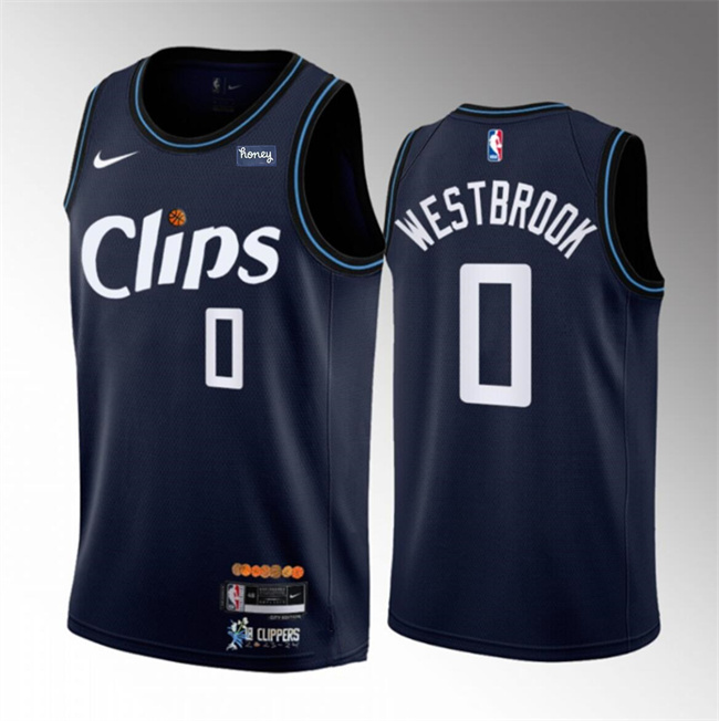 Personalized Men’s Los Angeles Clippers #0 Russell Westbrook Navy 2023-24 City Edition Stitched Jersey