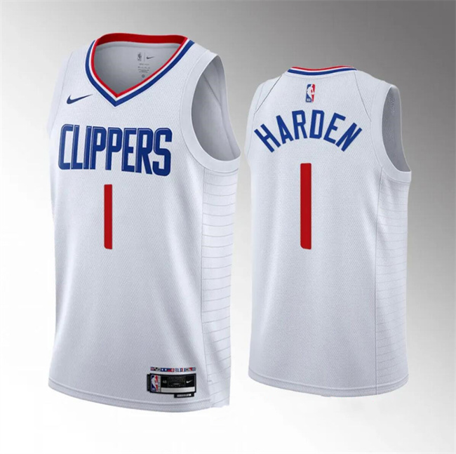 Personalized Men’s Los Angeles Clippers #1 James Harden White 2023 Association Edition Stitched Jersey