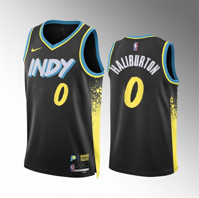 Personalized Men’s Indiana Pacers #0 Tyrese Haliburton Black 2023-24 City Edition Stitched Basketball Jersey