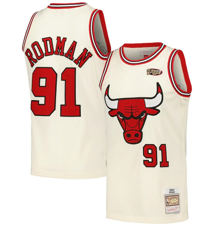 Personalized Men’s Chicago Bulls #91 Dennis Rodman White Stitched Basketball Jersey