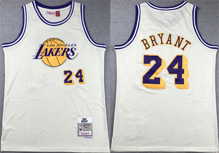 Personalized Men’s Los Angeles Lakers #24 Kobe Bryant White Throwback Basketball Jersey