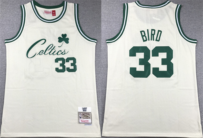 Personalized Men’s Boston Celtics #33 Larry Bird White Throwback Stitched Jersey