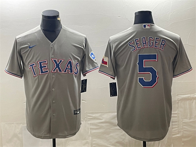 Personalized Men’s Texas Rangers #5 Corey Seager Grey With Patch Cool Base Stitched Baseball Jersey