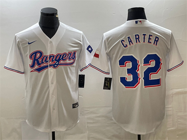 Personalized Men’s Texas Rangers #32 Evan Carter White With Patch Cool Base Stitched Baseball Jersey