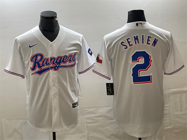 Personalized Men’s Texas Rangers #2 Marcus Semien White With Patch Cool Base Stitched Baseball Jersey