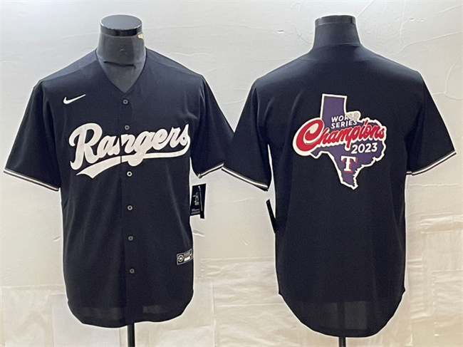 Personalized Men’s Texas Rangers Black 2023 World Series Champions Big Logo Cool Base Stitched Baseball Jerseys