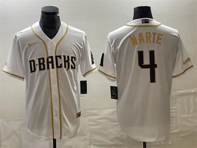 Personalized Men’s Arizona Diamondbacks #4 Ketel Marte White Gold Cool Base Stitched Baseball Jersey