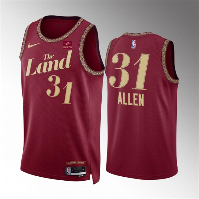 Personalized Men’s Cleveland Cavaliers #31 Jarrett Allen Wine 2023 24 City Edition Stitched Jersey