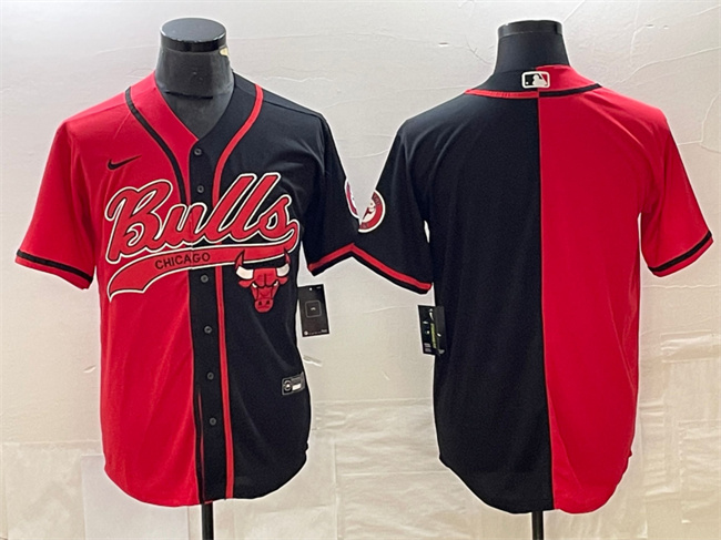 Personalized Men’s Chicago Bulls Blank Red Black Split Cool Base Stitched Baseball Jersey