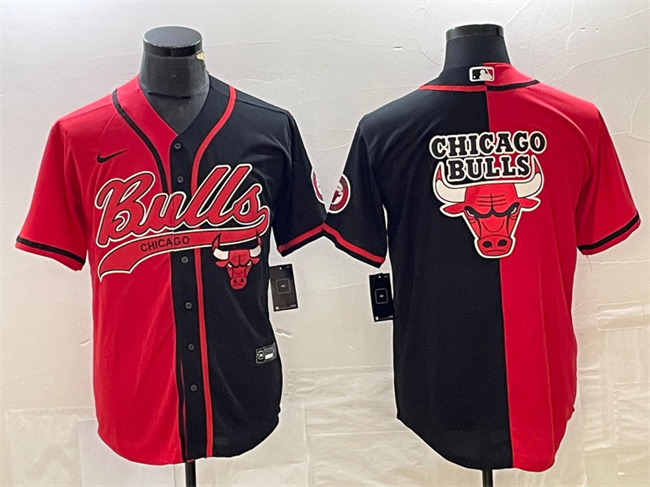 Personalized Men’s Chicago Bulls Red Black Split Team Big Logo Cool Base Stitched Baseball Jersey