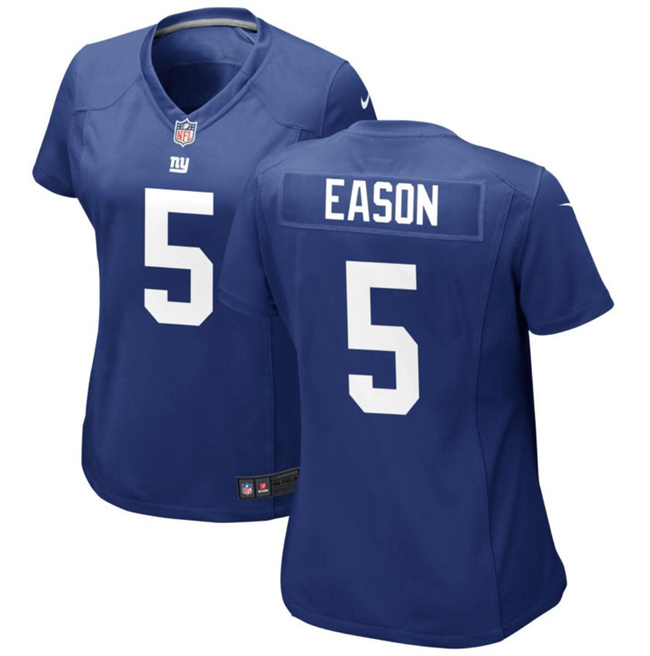 Personalized Women’s New York Giants #5 Jacob Eason Blue Stitched Jersey(Run Small)