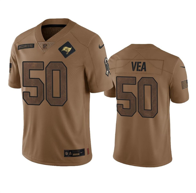 Personalized Men’s Tampa Bay Buccaneers #50 Vita Vea 2023 Brown Salute To Service Limited Stitched Jersey