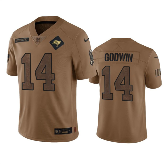 Personalized Men’s Tampa Bay Buccaneers #14 Chris Godwin 2023 Brown Salute To Service Limited Stitched Jersey