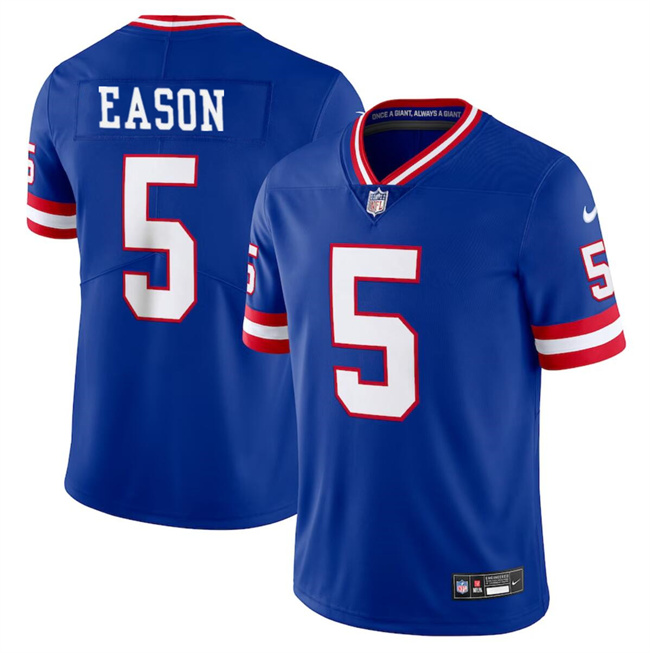 Personalized Men’s New York Giants #5 Jacob Eason Royal Throwback Limited Stitched Jersey