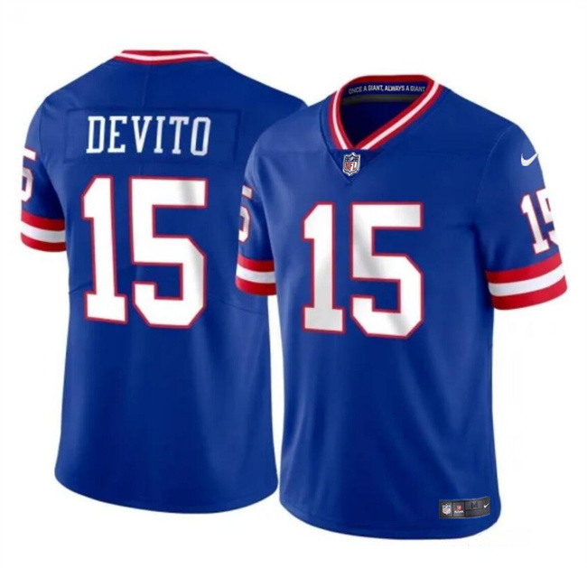 Personalized Men’s New York Giants #15 Tommy DeVito Royal Throwback Limited Stitched Jersey