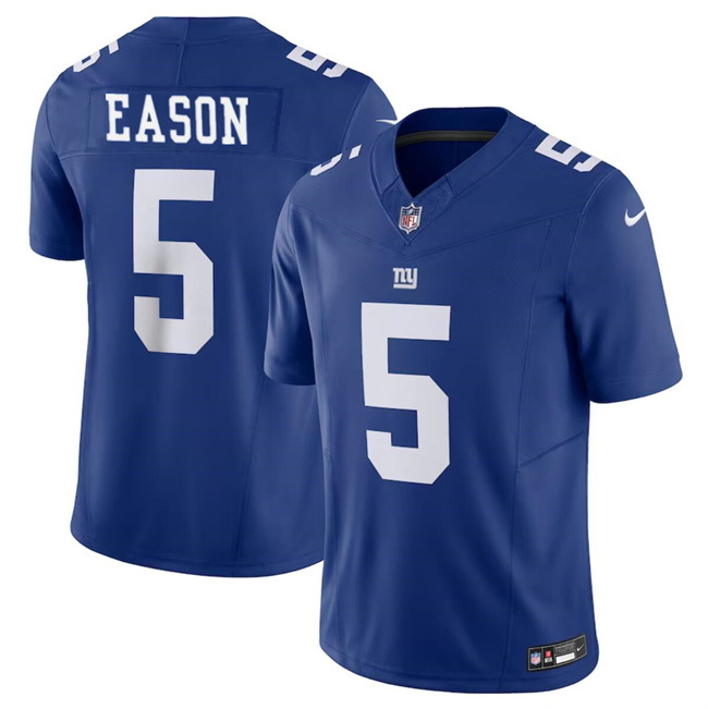 Personalized Men’s New York Giants #5 Jacob Eason Blue 2023 F.U.S.E. Untouchable Limited Stitched Jersey