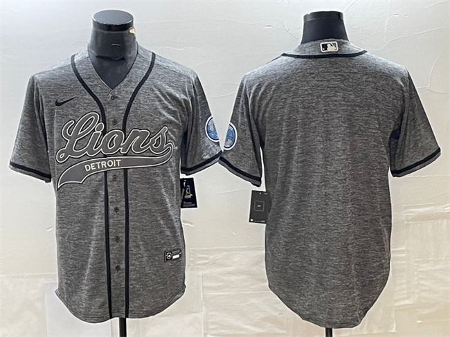 Personalized Men’s Detroit Lions Blank Grey Cool Base Stitched Baseball Jersey