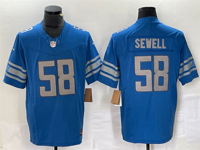 Personalized Men’s Detroit Lions #58 Penei Sewell Blue 2023 F.U.S.E. Untouchable Limited Stitched Jersey