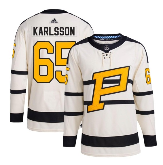 Personalized Men’s Pittsburgh Penguins #65 Erik Karlsson Cream 2023 Winter Classic Stitched Jersey