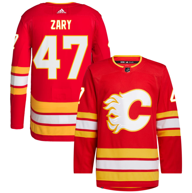Personalized Men’s Calgary Flames #47 Connor Zary Red Stitched Jersey