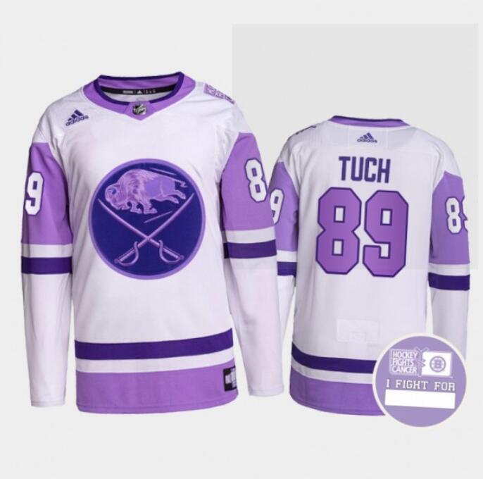 Personalized Men’s Buffalo Sabres #89 Alex Tuch Fights Purple White Cancer Blue Stitched Jersey