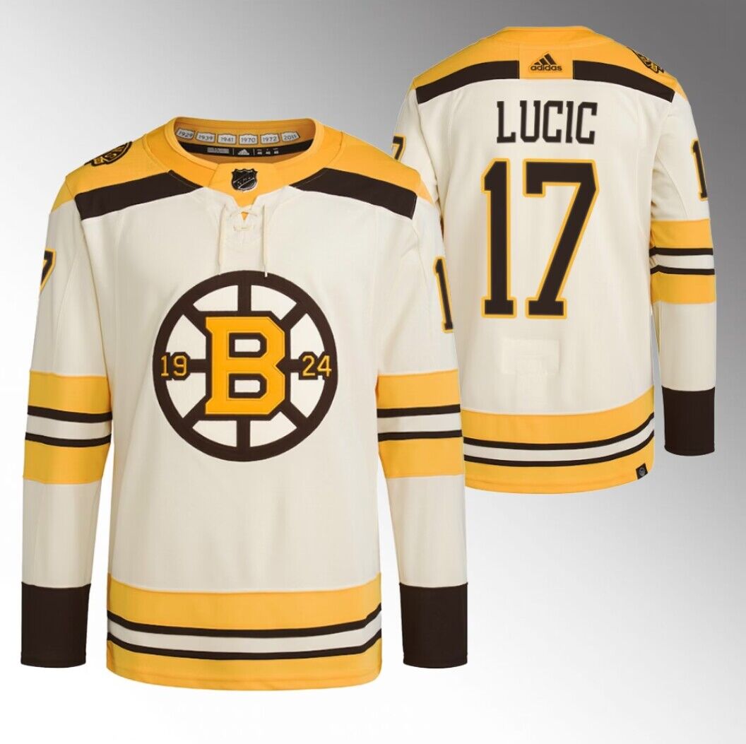 Personalized Men’s Boston Bruins #17 Milan Lucic Cream 100th Anniversary StitchedStitched Jersey