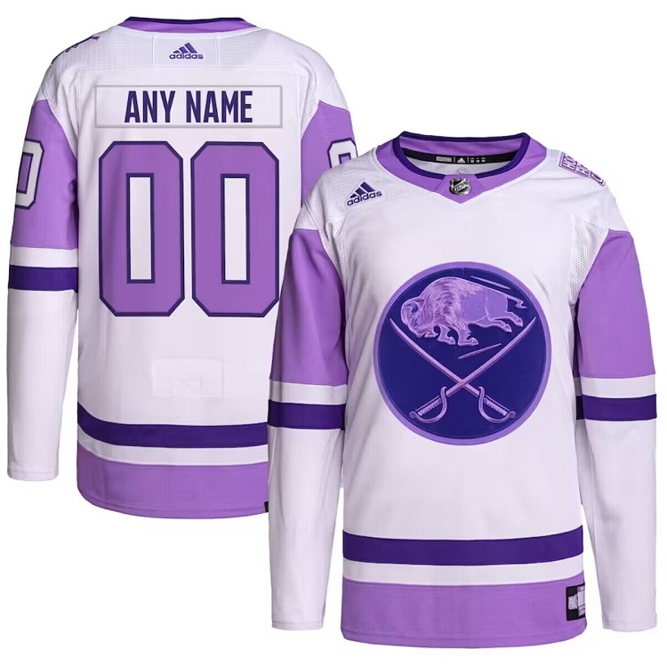 Personalized Men’s Buffalo Sabres Purple White Cancer Blue Stitched Jersey